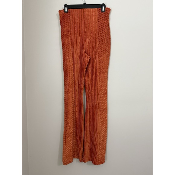 Free People Penny Pull-On Velvet Pants Size Small Orange High Rise Flare - Picture 7 of 10